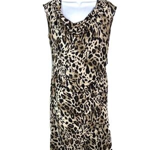 Clara Sun Woo Leopard Faux Wrap Sheath Dress Draped Neck